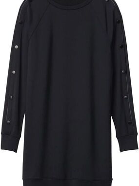 Athleta Black Long Sleeve Midi Dress with Button-Trim Sleeves